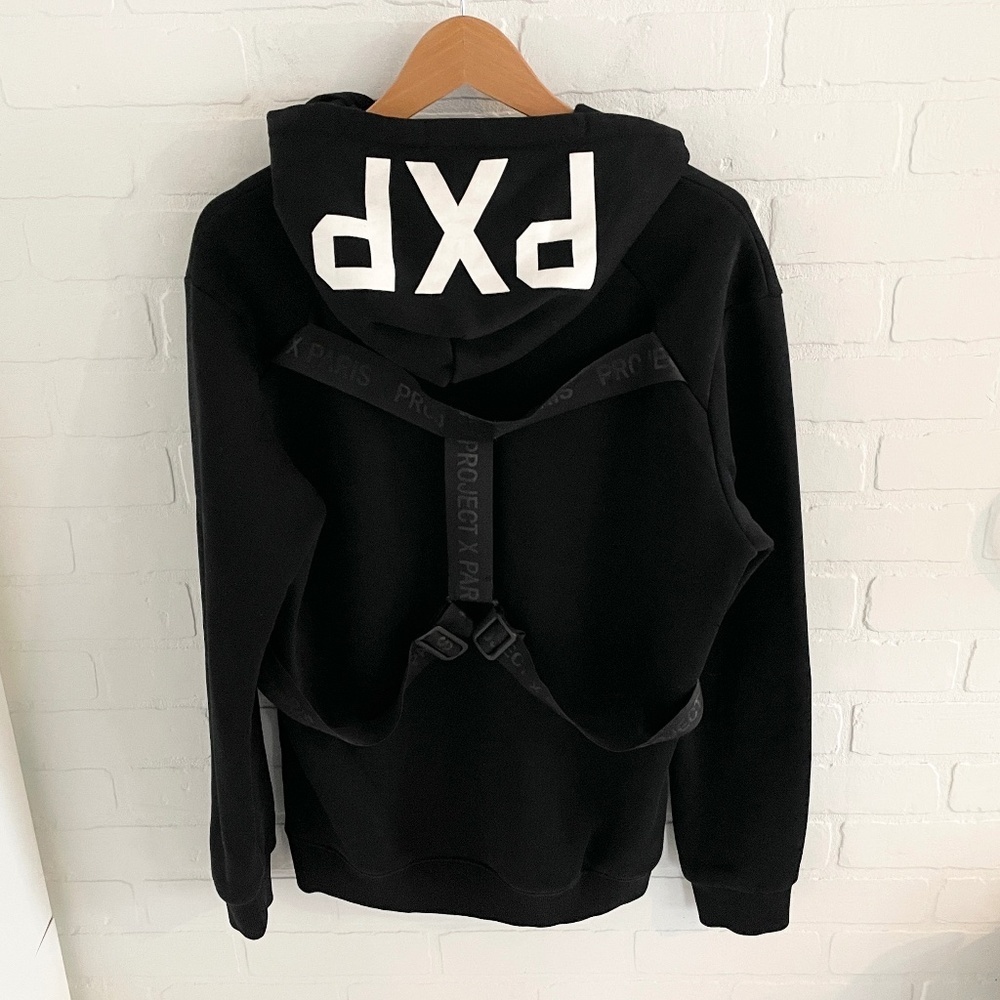 Project X Paris Men’s Hoodie Black White cotton blend Back large logo strapes M